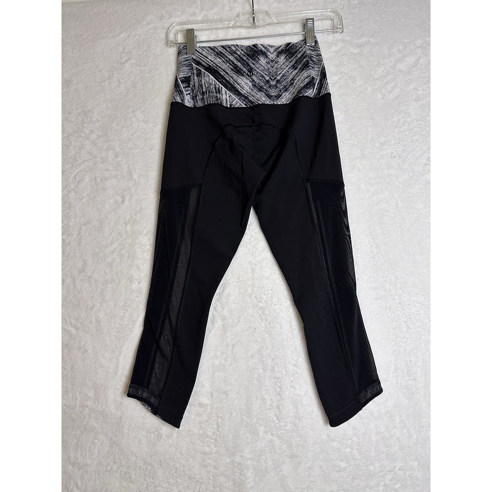 Lululemon Womens Leggings 4 Hot To Street Crop Black White Mesh Heat Wave